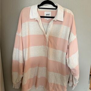 aerie Pink & Cream Striped Rugby Pullover